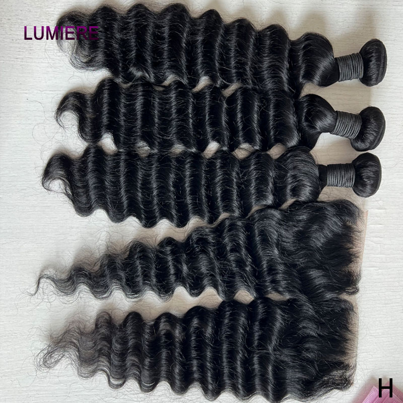 Deep Wave 3 Bundles With Closure - Extension di capelli umani vergini grezzi