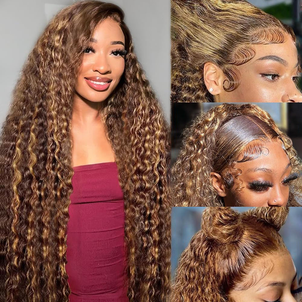 Lace Front Wigs - 36 pollici onda profonda P4/27 evidenziare