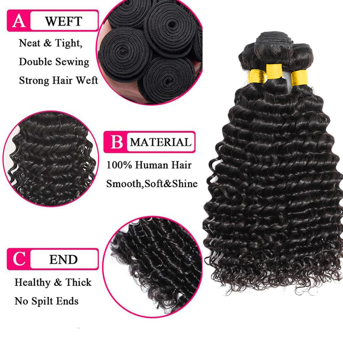 Fasci di capelli umani con chi - Deep Wave 3 Bundles With Closure recensione e prezzo